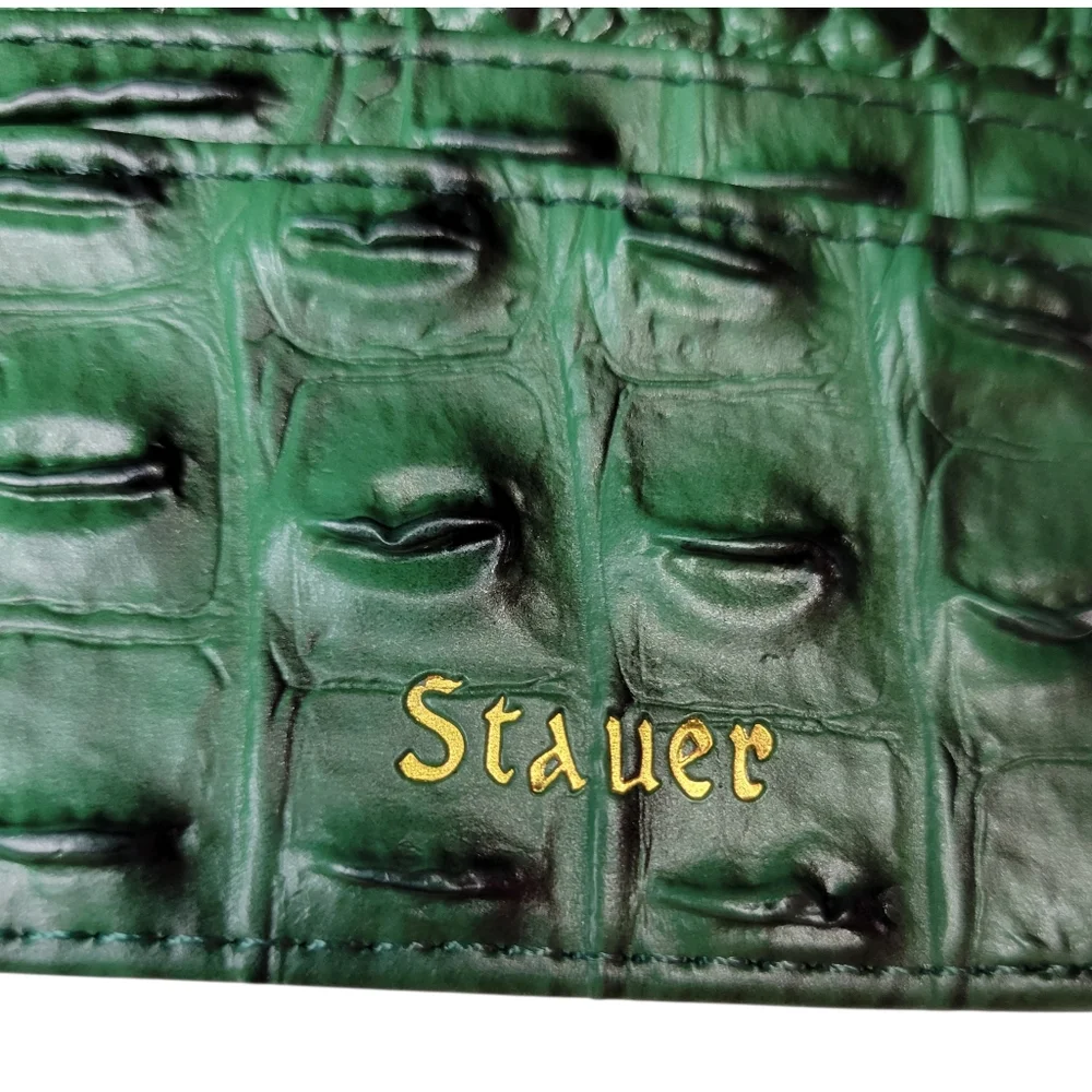 STAUER Emerald Green Croc-Embossed Leather Wallet w/ Gold Medallion